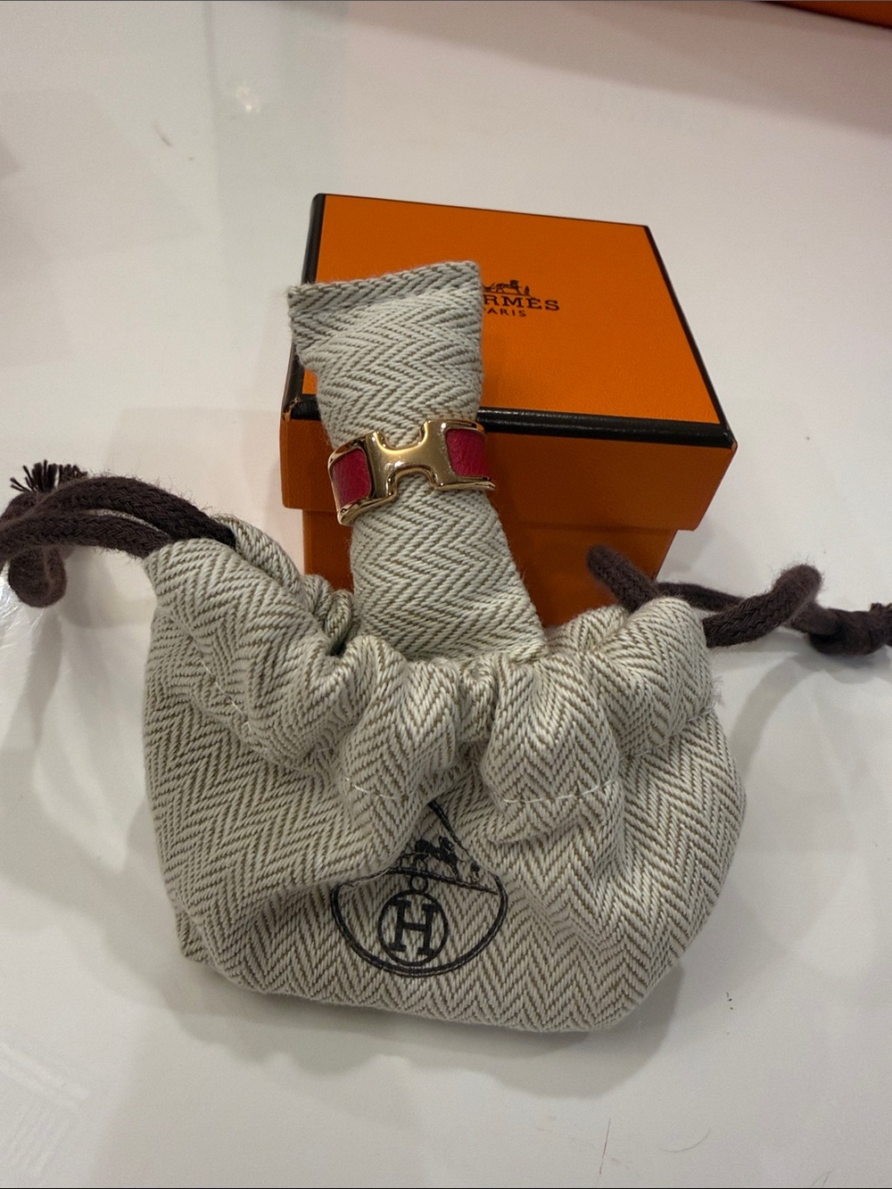 Hermès Clic H Narrow Bracelet in Rose Jaipur & Gold
